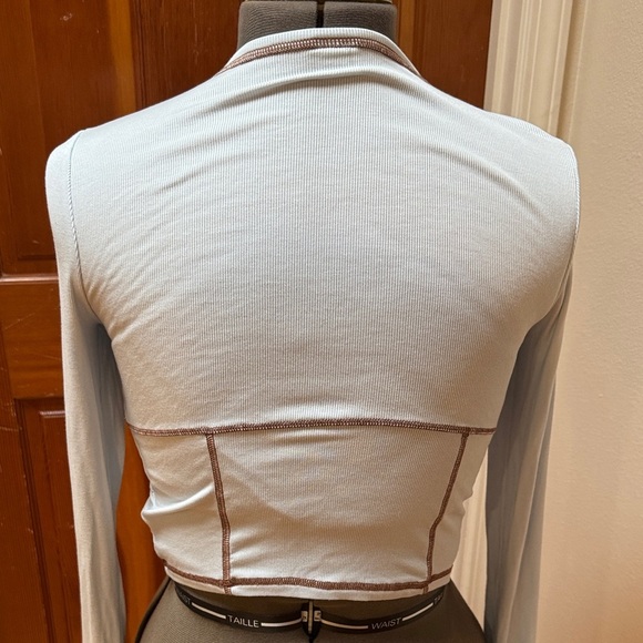 Sunday Best light blue Crop Top with Brown Stitching - Picture 4 of 5
